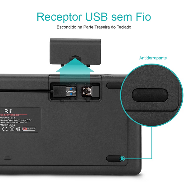 Teclado Multimídia sem fio Rii K18 - para PC / MAC / LINUX / TV BOX COM ANDROID